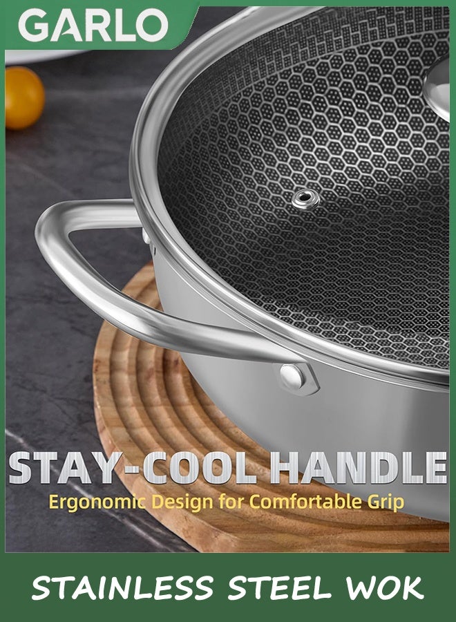 جارلو الفولاذ المقاوم للصدأ Saute Pan, أدوات الطبخ مع الغطاء, 30 سم عميق مقلي وعاء, وعاء الطبخ غير اللاصق مع المقبضات, كبير كاداي سكيلت, ووك Pan متوافق مع جميع الطوابق, غسالة الصحون آمنة - Image 3