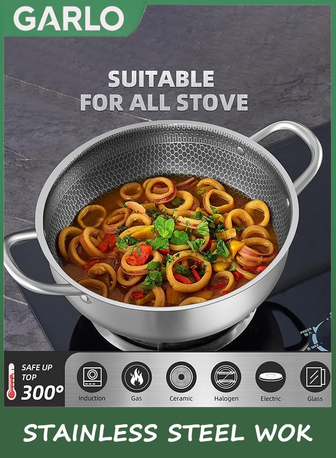 جارلو الفولاذ المقاوم للصدأ Saute Pan, أدوات الطبخ مع الغطاء, 30 سم عميق مقلي وعاء, وعاء الطبخ غير اللاصق مع المقبضات, كبير كاداي سكيلت, ووك Pan متوافق مع جميع الطوابق, غسالة الصحون آمنة - Image 5