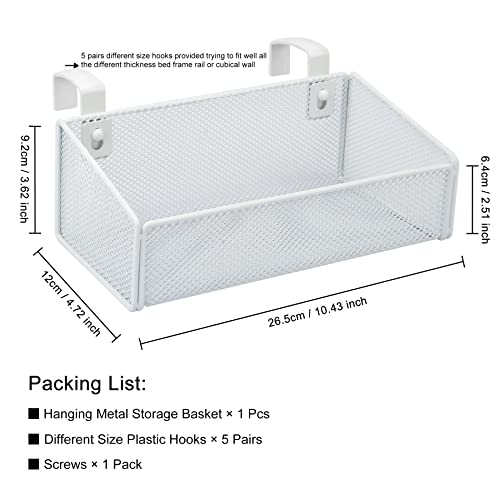 MATIMASU Bedside Caddy Hanging Storage Basket Beside Shelf Metal Organizer for Collage Dorm Bunk Bed,Hospital Bed,Baby Bed - Bedroom Essentials for Magazine,Remote Control,Phone,Drinks (White) - Image 2