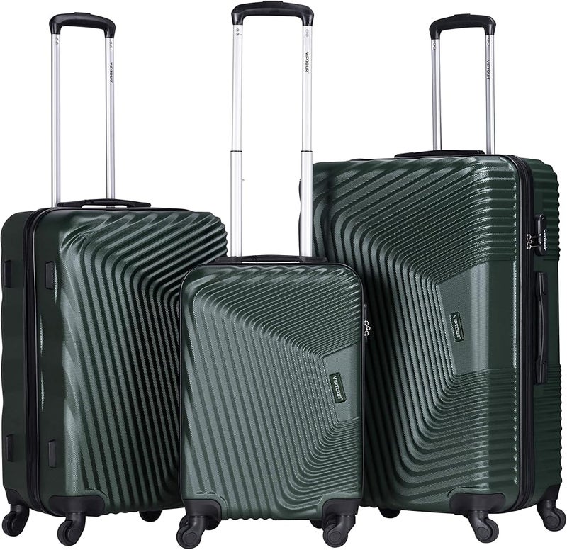 VIPTOUR 3 Piece Hard Side ABS Luggage Set 20/24/28 Inch Best Trolley Bag For Travel With 4 Spinner Wheels (DARK GREEN) - Image 1
