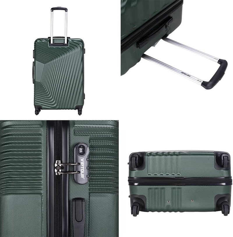 VIPTOUR 3 Piece Hard Side ABS Luggage Set 20/24/28 Inch Best Trolley Bag For Travel With 4 Spinner Wheels (DARK GREEN) - Image 3