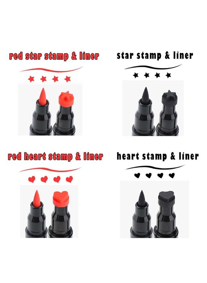 Linble Face Stamp & Eyeliner Set, 4 PCs Red & Black Liquid Stamps and Felt Liners, Dual ended 2-in-1 Eye Makeup Pen - Image 2