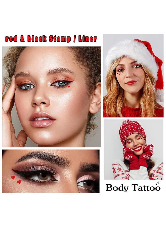 Linble Face Stamp & Eyeliner Set, 4 PCs Red & Black Liquid Stamps and Felt Liners, Dual ended 2-in-1 Eye Makeup Pen - Image 5