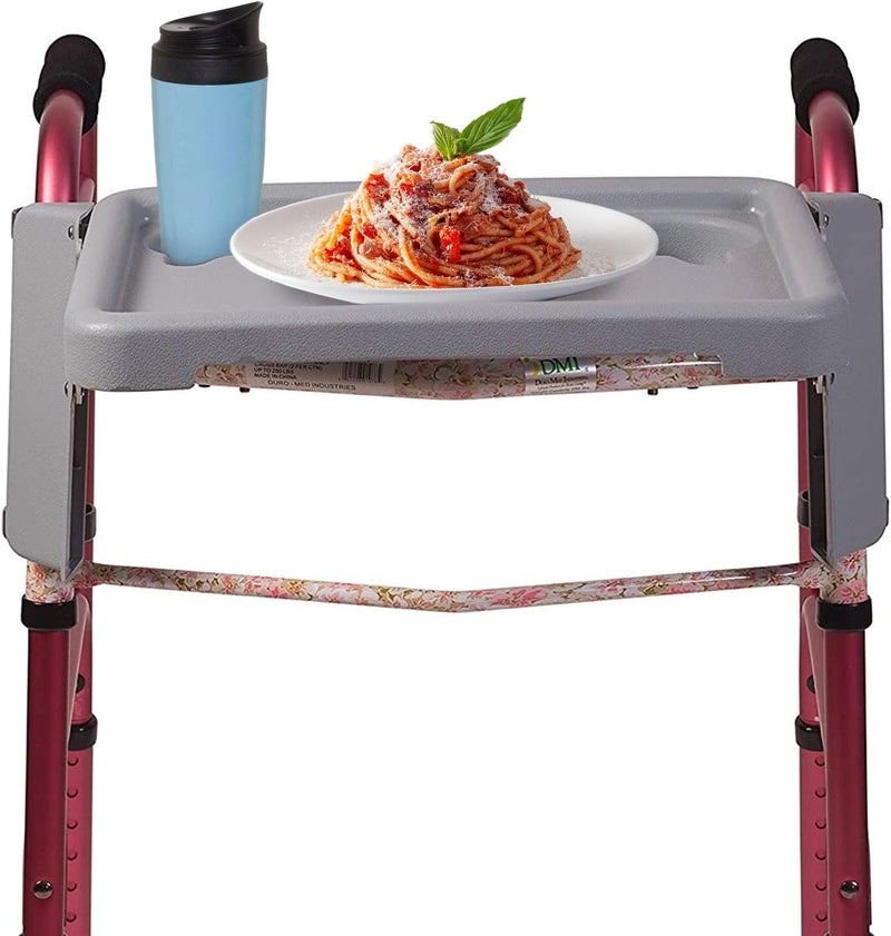 DMI Folding Walker Tray with Cup Holders - Grey - Image 4