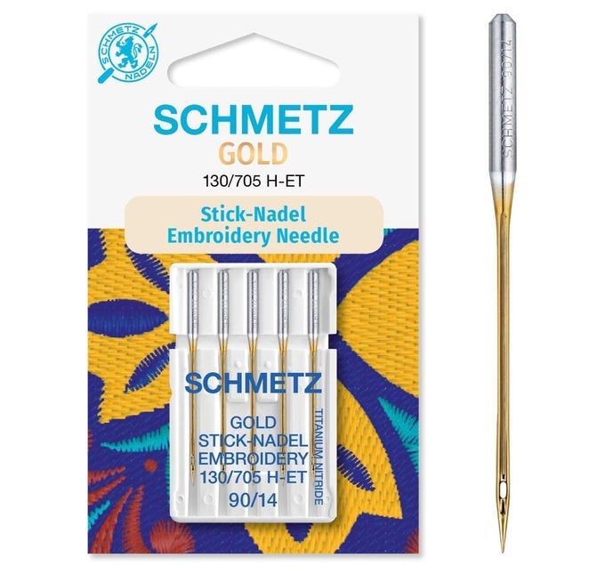 GOLD EMBROIDERY SEWING MACHINE NEEDLES TITANIUM COATED FOR SMOOTH STITCHING SIZE 9014 5NEEDLE CARDS PACK OF 1