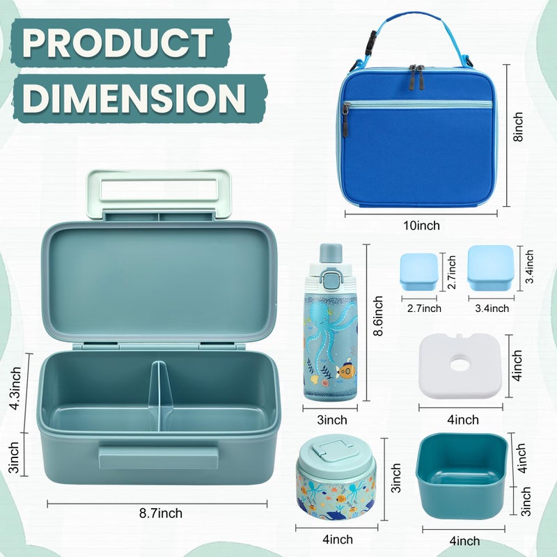 PIQUEBAR Bento Lunch Box for Kids with Thermo Ice Pack Lunch Food Container Insulated Bag, 18oz Plastic Sport Water Bottle for Kid Girls Boys - Image 3