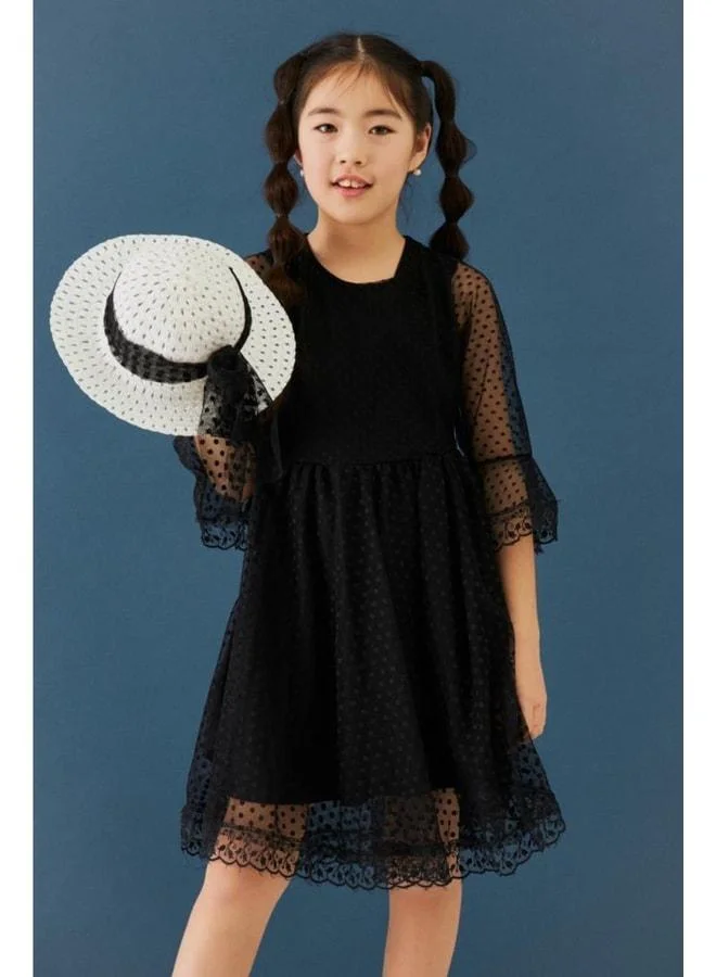 Perendi Girl Dress with Hat and Belt Details.