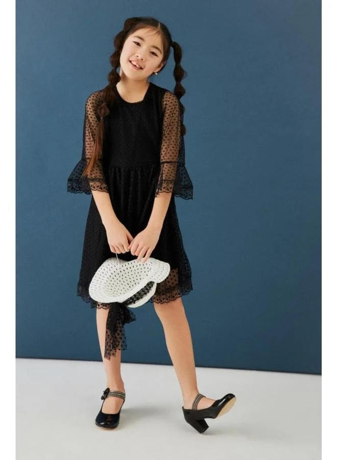 Perendi Girl Dress with Hat and Belt Details.