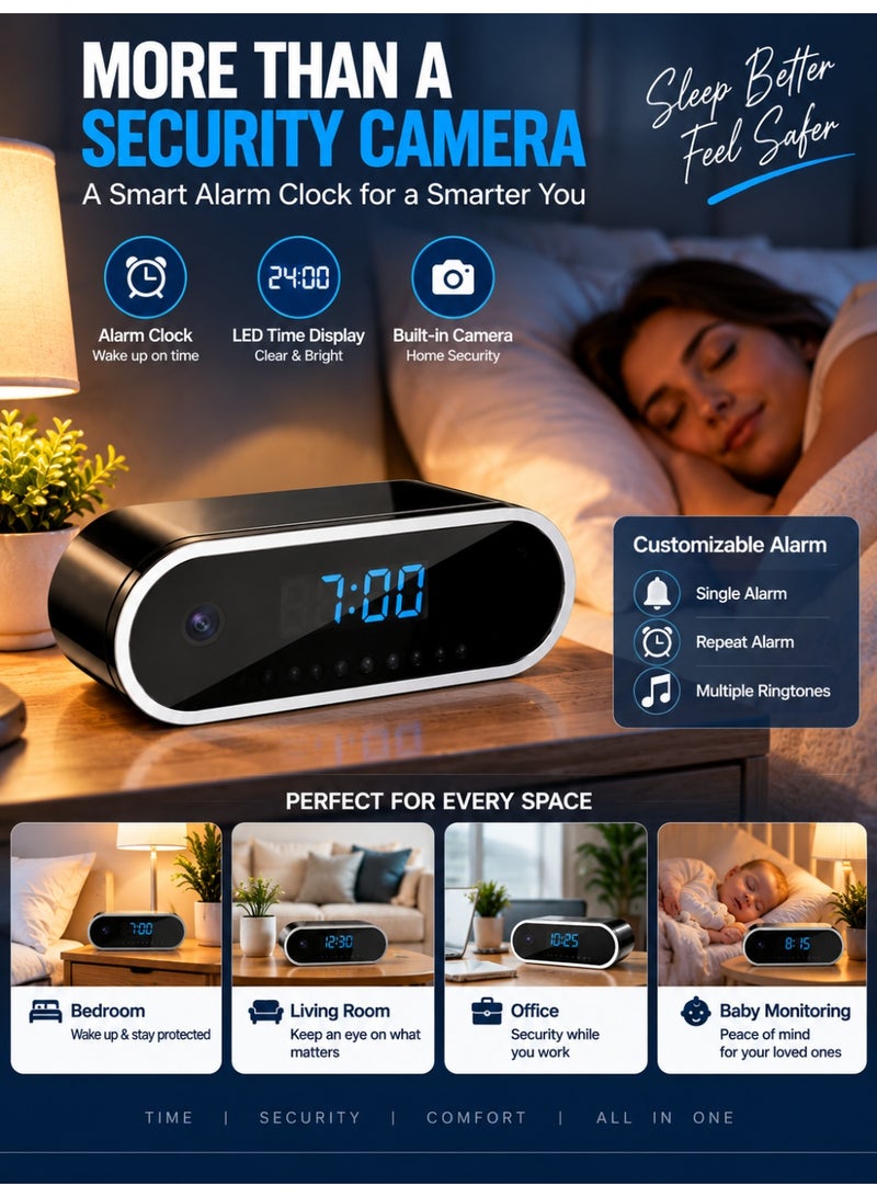 Eworld 1080P WiFi Smart Clock Camera with Full HD Recording, Motion Detection Alerts, Infrared Night Vision, Remote Viewing via Mobile App, Loop Recording, 140° Wide Angle Lens, Supports 256GB MicroSD Card, Digital Clock Design, Indoor Home & Office Security Camera - Image 5
