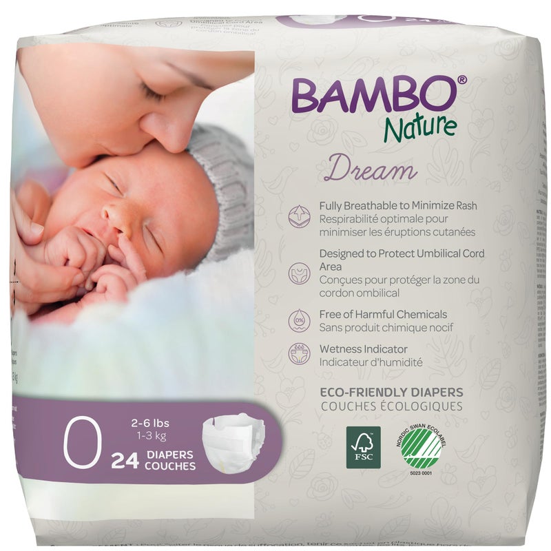 BAMBO NATURE حفاضات بامبو ناتشر المضادة للحساسية للأطفال، حفاضات مستدامة مع علامة بيئية مميزة، حماية معززة ضد التسرب، خالية تمامًا من الكلور، صديقة للبشرة، وامتصاص فائق - الحجم 0 (24 قطعة) - Image 1
