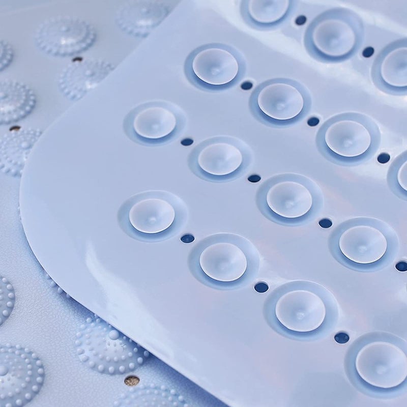 RIVUGJA Silicone AntiSlip Bath Mat with Foot Pebble Massage Bubbles Drain Holes and Suction Cup Sky Blue 70 x 37 cm - Image 2