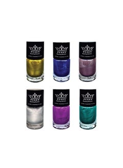 PUEEN Rocking Metallic Stamping Nail Polish Nail Art Color Set Of 6 Metallic Colors 12Ml Each Bh000935  - Image 1