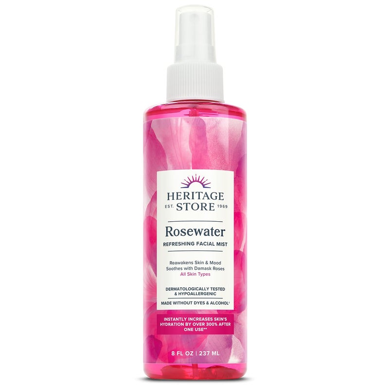 Heritage Store HERITAGE STORE Rosewater  Refreshing Facial Mist for Glowing Skin with Damask Rose All Skin Types  Rose Water Spray for Face Made Without Dyes or Alcohol Hypoallergenic Vegan Cruelty Free 8oz 