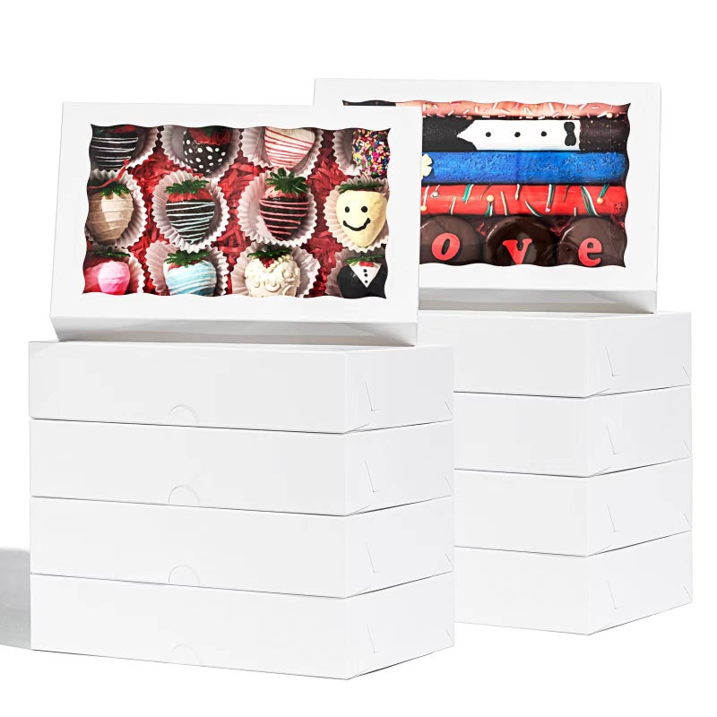 SLShePack 24 PCS 9.5" x 6" x 2" Bakery Boxes with Window for Cookies, Cakesicle, Chocolate Bomb, Macaron, Chocolate Covered Strawberries and Pretzel Rods - Image 1
