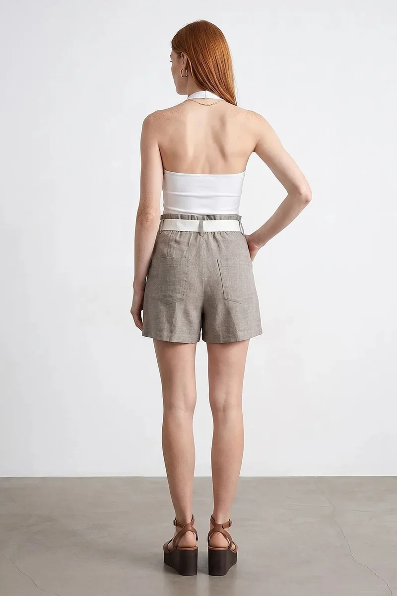 Dilvin Stone Natural DILVIN High-Waist Tailored Wide-Leg Shorts for Women | Best Price UAE