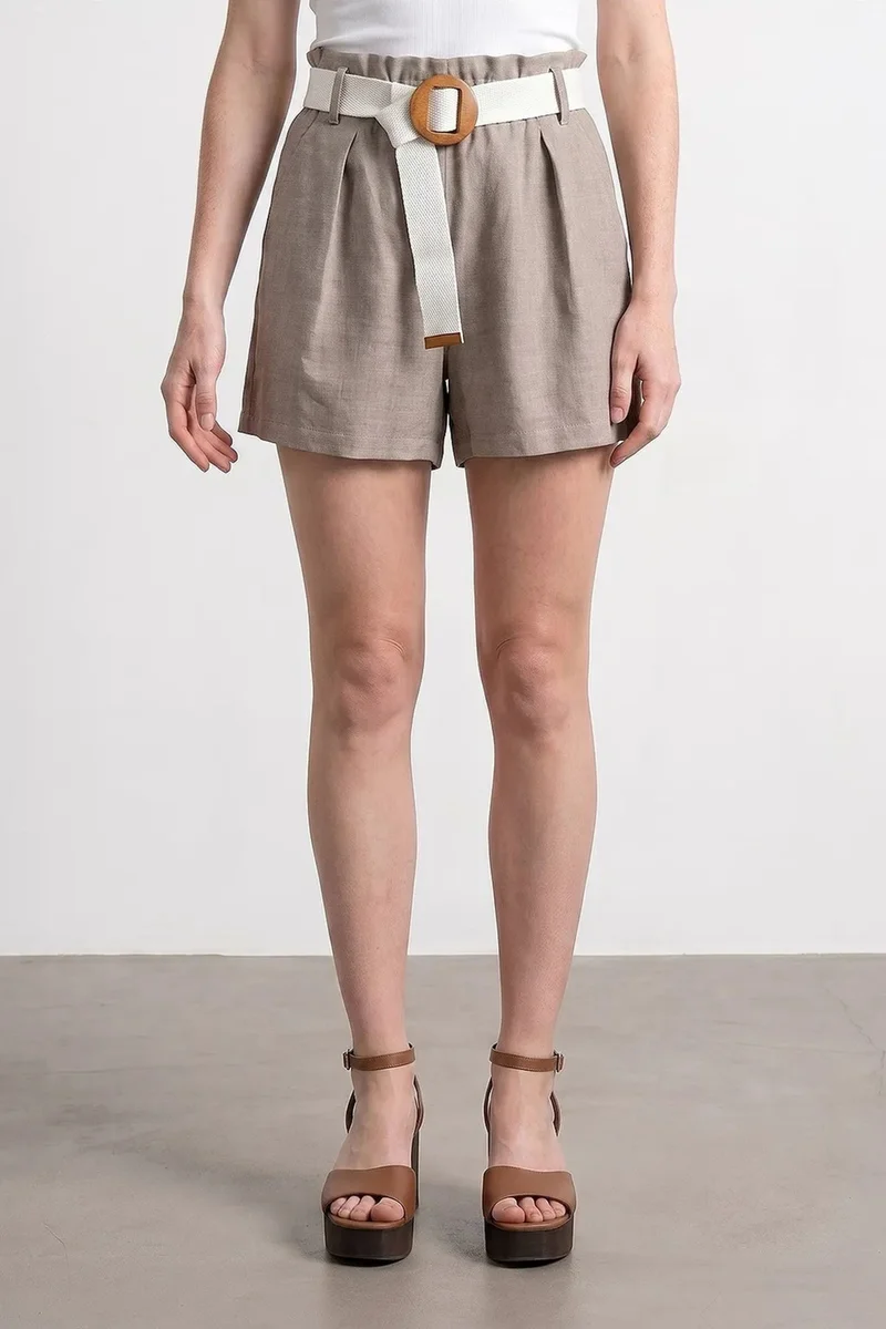 Dilvin Stone Natural DILVIN High-Waist Tailored Wide-Leg Shorts for Women | Best Price UAE