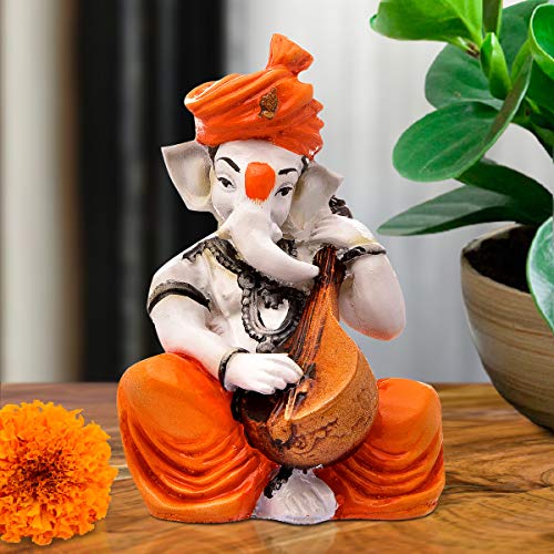 Aadaa Musical Ganesha Polyresin Figurine - (7.8x14x7.8 in, Multicolor) - Image 1
