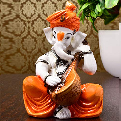 Aadaa Musical Ganesha Polyresin Figurine - (7.8x14x7.8 in, Multicolor) - Image 2