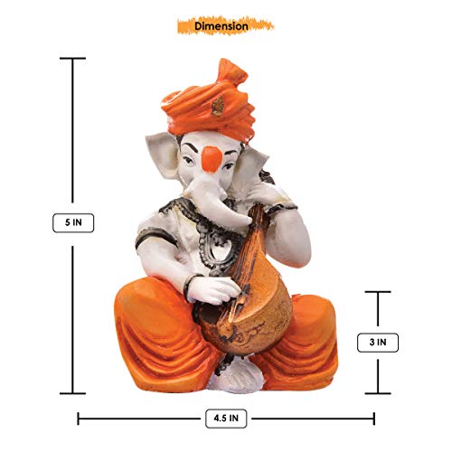 Aadaa Musical Ganesha Polyresin Figurine - (7.8x14x7.8 in, Multicolor) - Image 4