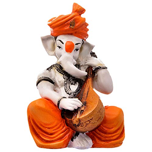 Aadaa Musical Ganesha Polyresin Figurine - (7.8x14x7.8 in, Multicolor) - Image 3