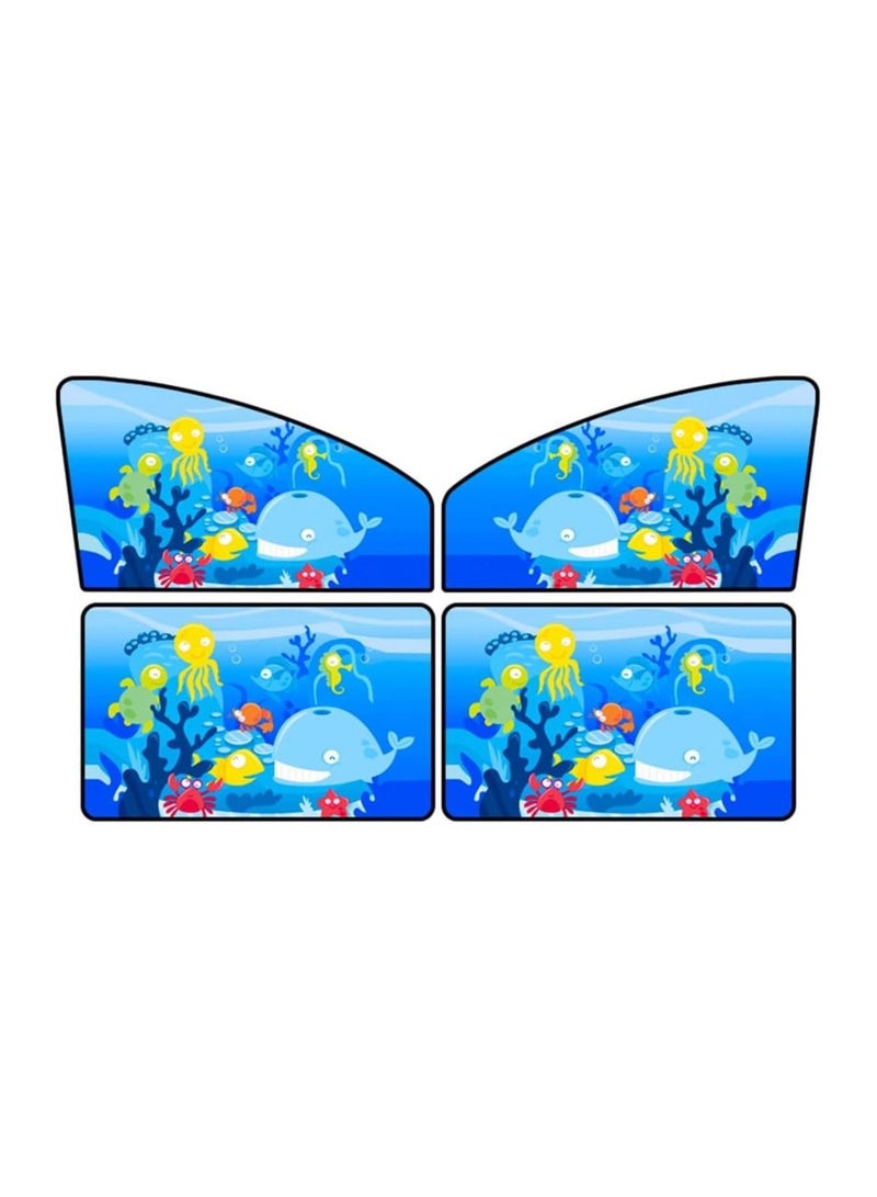 رات سو ٤ قطع من حواجز الشمس لنوافذ السيارة الجانبية، حواجز مغناطيسية للنوافذ الجانبية للسيارة، غطاء صيفي للسيارة بتصميم كرتوني، ستائر سيارة عازلة للحرارة، مظلة زجاج السيارة الأمامية باللون الأزرق - Image 1