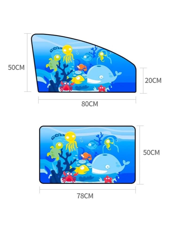 رات سو ٤ قطع من حواجز الشمس لنوافذ السيارة الجانبية، حواجز مغناطيسية للنوافذ الجانبية للسيارة، غطاء صيفي للسيارة بتصميم كرتوني، ستائر سيارة عازلة للحرارة، مظلة زجاج السيارة الأمامية باللون الأزرق - Image 5