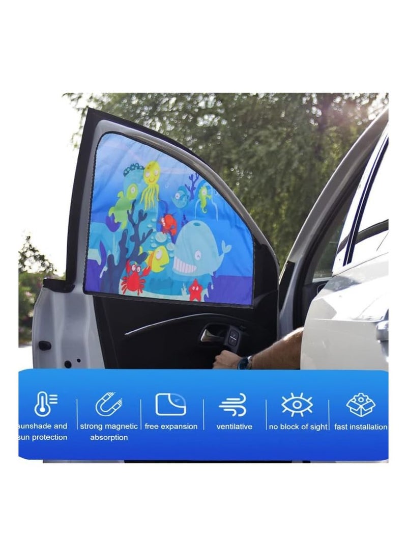 رات سو ٤ قطع من حواجز الشمس لنوافذ السيارة الجانبية، حواجز مغناطيسية للنوافذ الجانبية للسيارة، غطاء صيفي للسيارة بتصميم كرتوني، ستائر سيارة عازلة للحرارة، مظلة زجاج السيارة الأمامية باللون الأزرق - Image 3