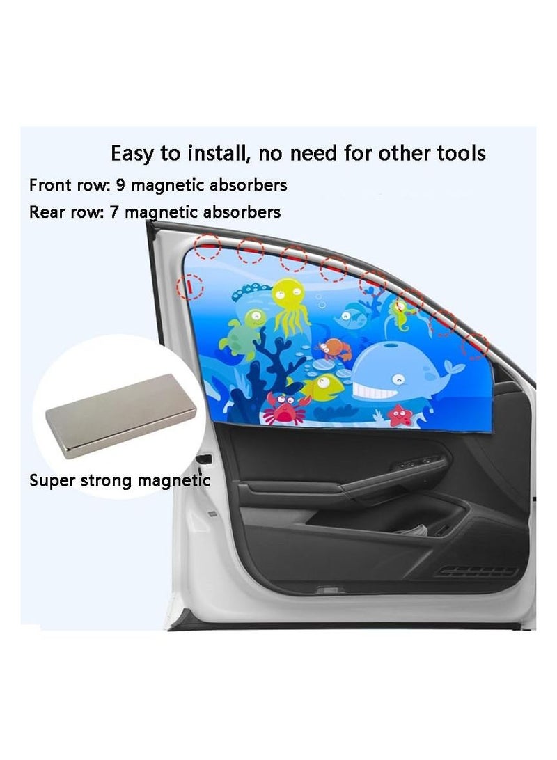 رات سو ٤ قطع من حواجز الشمس لنوافذ السيارة الجانبية، حواجز مغناطيسية للنوافذ الجانبية للسيارة، غطاء صيفي للسيارة بتصميم كرتوني، ستائر سيارة عازلة للحرارة، مظلة زجاج السيارة الأمامية باللون الأزرق - Image 2