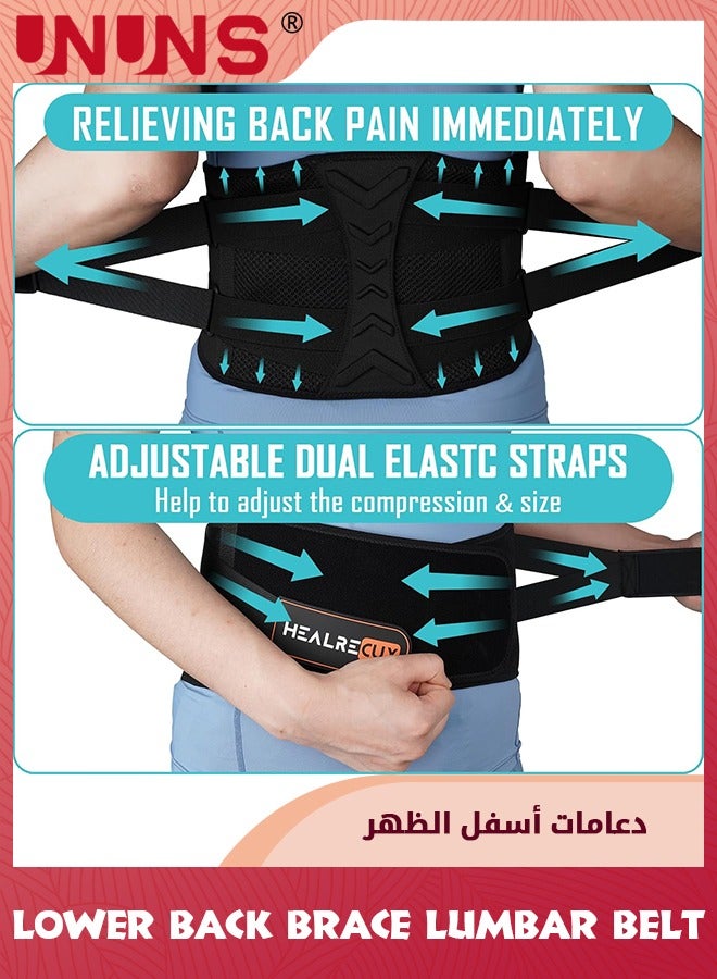 UNUNS Back Brace For Lower Back Pain Relief,Lower Back Brace,Lumbar Support Belt,9 Stays Lower Waist Support Belt Brace With Removable Lumbar Pad For Men,Heavy Lifting Herniated Disc,Sciatica,Scoliosis-XL  - Image 2