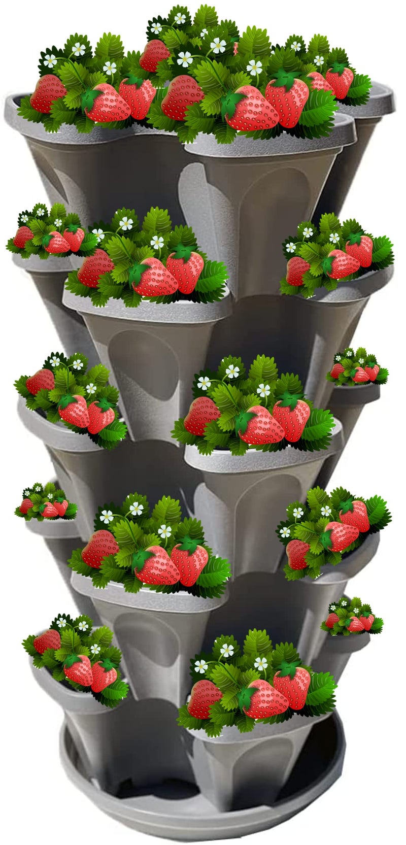 smart spring 5Tier Stackable Strawberry Garden  24 Quart IndoorOutdoor Stacking Planter with Drip Saucer  Grow Herbs Strawberries and Flowers from The Kitchen or Backyard  Plant and Stack Easy Gardening