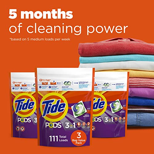 Tide PODS Laundry Detergent Soap Pods, Spring Meadow, 37 Count (Pack of 3 Bag Value Pack), Total 111 Count, HE Compatible - Image 4