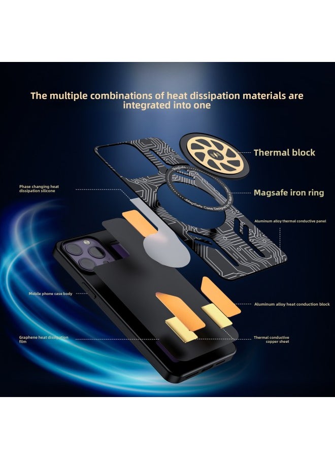 For Iphone 15 Mobile Phone Case 14promax Protective Case Aluminum Alloy Graphene Copper Heat Dissipation All-inclusive Anti-drop Case-Color:Cool Version Without Laser Pattern (support Unlimited Charging)-Applicable Model:For Iphone12 Pro