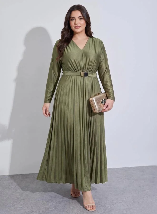 Styli Plain Long Sleeves A-Line Maxi Dress