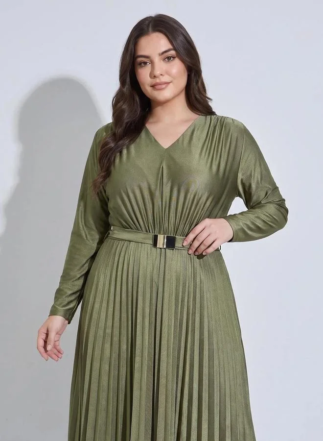 Styli Plain Long Sleeves A-Line Maxi Dress