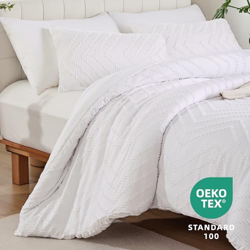 YIRDDEO White Twin Comforter Set 2Pcs, Boho Farmhouse Twin Size Bedding Set, Vertical Tufted Twin Bed Set, Lightweight Neutral Bedroom Set (1 Comforter 1 Pillowcase) - Image 2