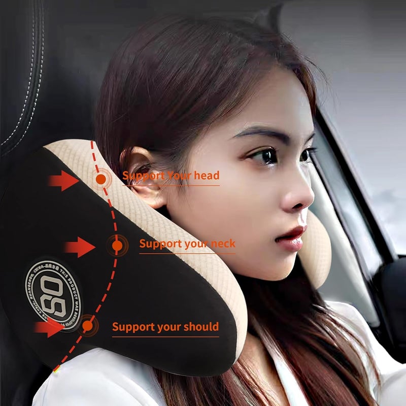 SPRFUFLY Really Helpful Car Headrest Pillow, Car Neck Pillow for Sleeping with Adjustable Strap, 100% Memory Foam & Breathable Removable Cover, Ergonomic Design - Softness Travel Car Pillow(Beige, 1PC) - Image 4