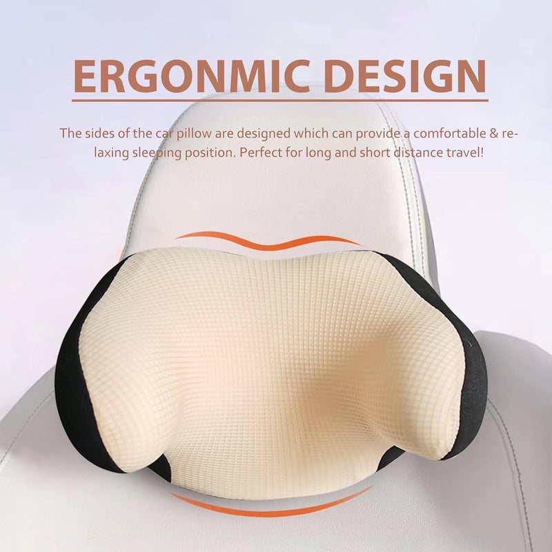 SPRFUFLY Really Helpful Car Headrest Pillow, Car Neck Pillow for Sleeping with Adjustable Strap, 100% Memory Foam & Breathable Removable Cover, Ergonomic Design - Softness Travel Car Pillow(Beige, 1PC) - Image 5