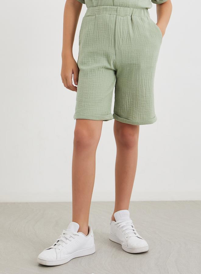 Styli Double Gauze Plain Shirt and Shorts Set - Image 4