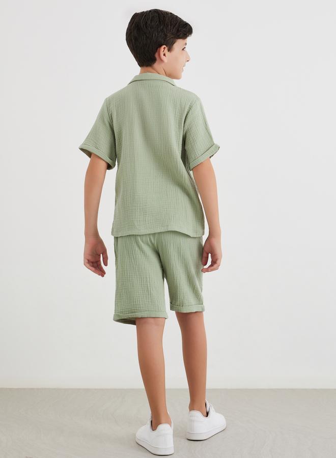 Styli Double Gauze Plain Shirt and Shorts Set - Image 5