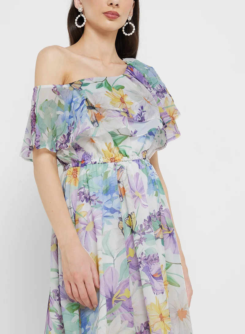ELLA Off Shoulder Floral Print Dress