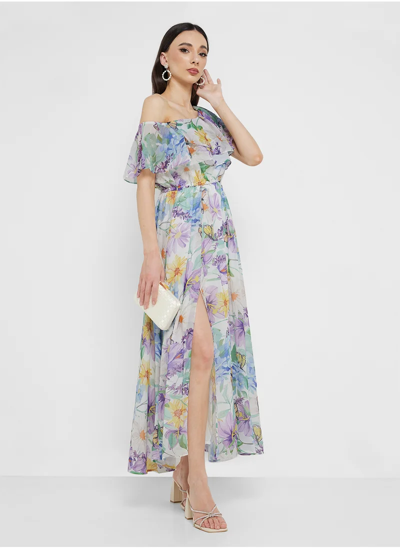 ELLA Off Shoulder Floral Print Dress