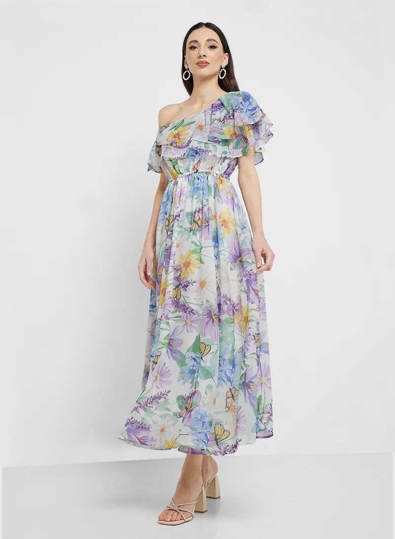 ELLA Off Shoulder Floral Print Dress