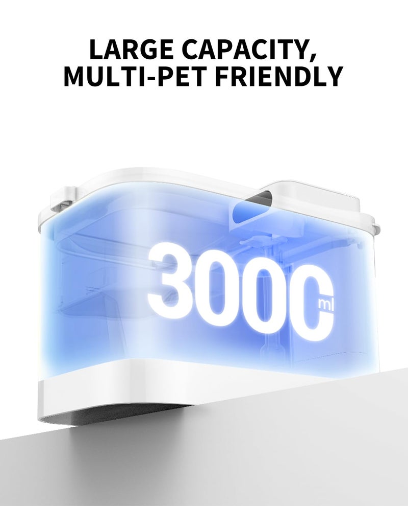 PETKIT نافورة مياه للقطط PETKIT EVERSWEET MAX بدون سلك مع مستشعر حركة، سعة 101 أونصة/3 لتر، نافورة للحيوانات الأليفة للقطط والكلاب داخل المنزل، موزع مياه تلقائي للقطط يعمل بالبطارية (أبيض - بدون سلك، 3 لتر) - Image 5