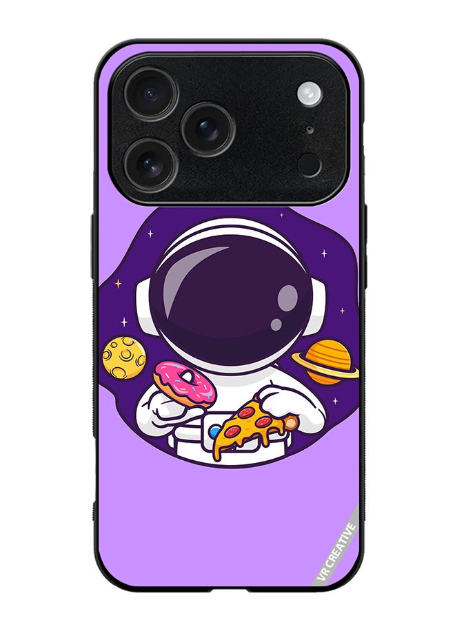 Protective Case Cover For Apple iPhone 17 Pro Max Cute Astronaut Eating Donut And Pizza Design Multicolour