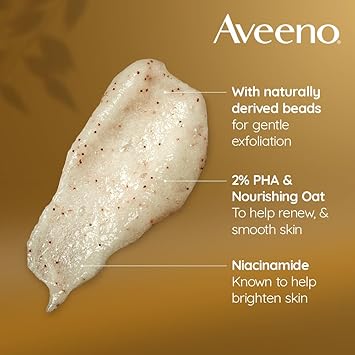 Aveeno مقشر الجسم اللطيف من أفينو لتجديد البشرة 1x 200 مل مقشر لطيف مع الشوفان المغذي البريبايوتيك 2 PHA مشتق طبيعياً ونياسيناميد لمقشر الجسم للبشرة الحساسة - Image 4