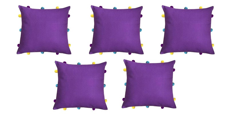 Lushomes Cushion Cover 12x12 Boho Cushion Covers Sofa Pillow Cover Cushion Covers with Tassels Cushion Cover with pom pom 12x12 Inches Set of 5 Purple - Image 1