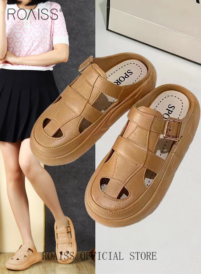 roaiss Casual Half Slippers with Hollow Out Design for Women Ladies Lightweight Thick Sole Outer Wear Sandals Students Non Slip Beach Closed Toe Sandal - Image 1