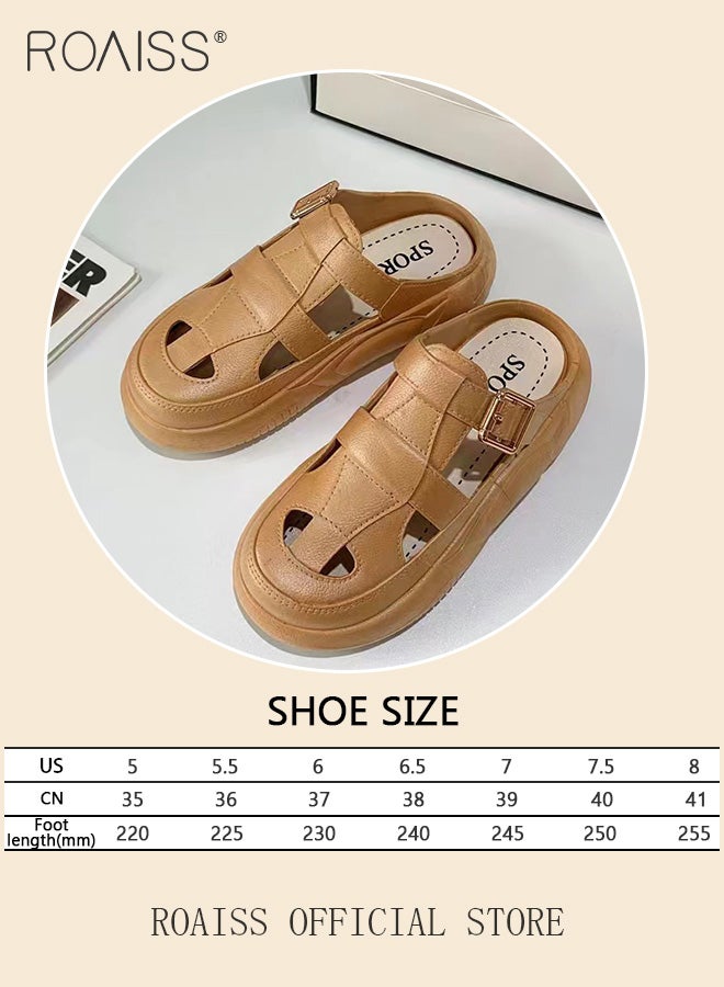 roaiss Casual Half Slippers with Hollow Out Design for Women Ladies Lightweight Thick Sole Outer Wear Sandals Students Non Slip Beach Closed Toe Sandal - Image 2
