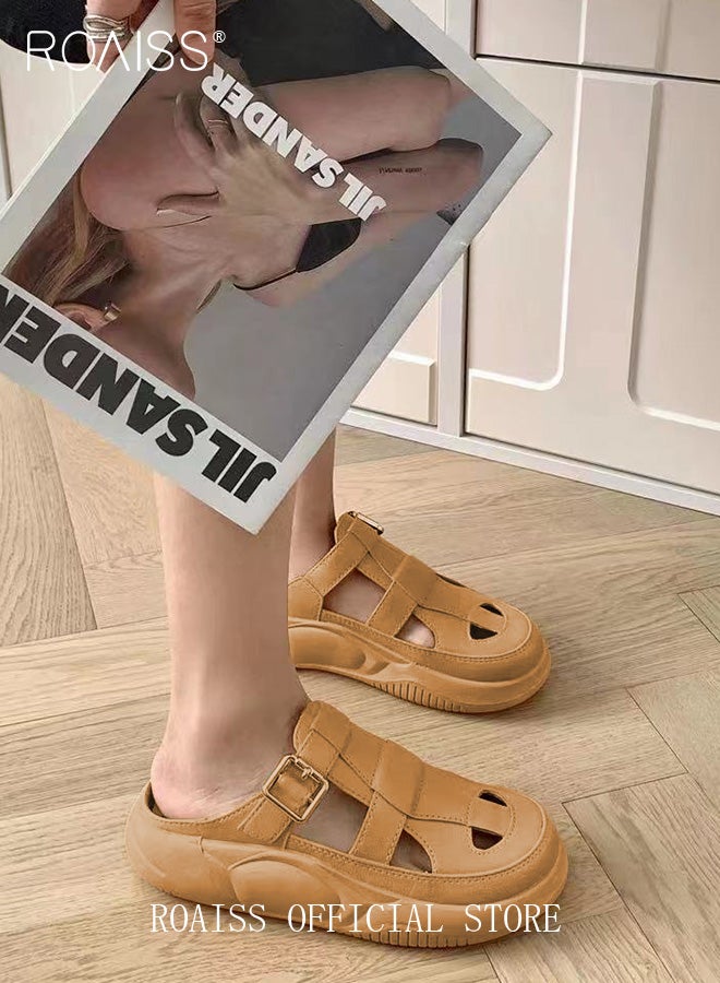 roaiss Casual Half Slippers with Hollow Out Design for Women Ladies Lightweight Thick Sole Outer Wear Sandals Students Non Slip Beach Closed Toe Sandal - Image 3