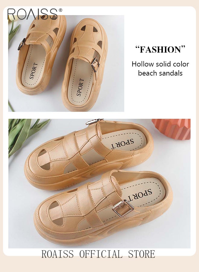 roaiss Casual Half Slippers with Hollow Out Design for Women Ladies Lightweight Thick Sole Outer Wear Sandals Students Non Slip Beach Closed Toe Sandal - Image 4